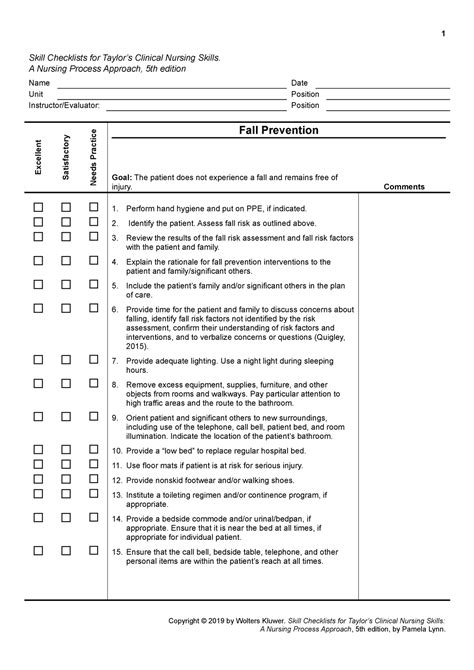 Fall Prevention How To Perform Task 1 Skill Checklists For Taylors