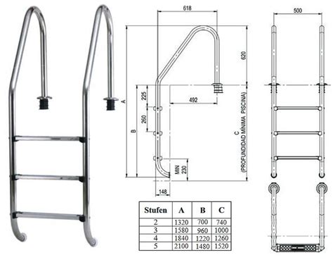 Edelstahl Schwimmbad Leiter Weit Holm 3 Stufen