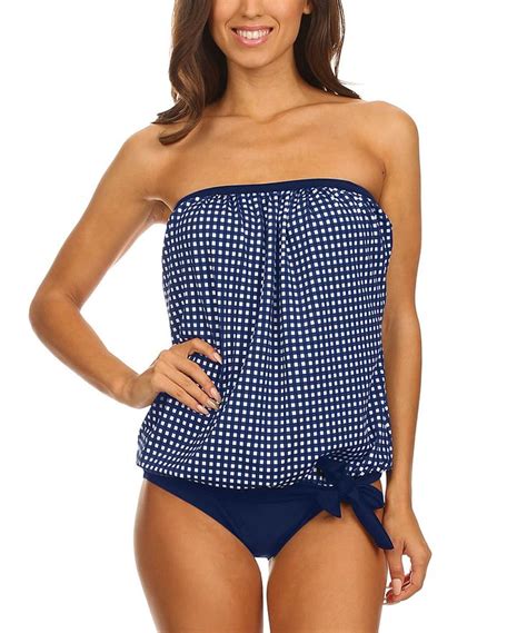 Daisy Navy Bandeau Blouson Tankini Top And Bikini Bottoms Plus Too