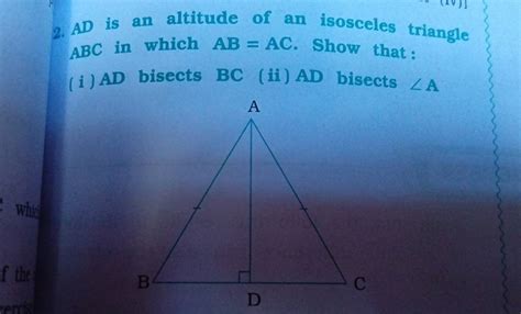 2. AD is an altitude of an isosceles triangle ABC in which AB=AC. Show th..