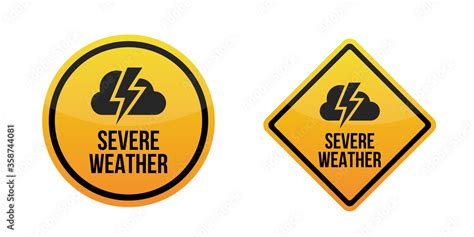 Severe weather alert. Warning signs labels. Yellow Isolated on white ...