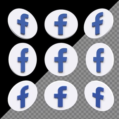 Белый круглый значок 3d facebook, установленный в девяти разных углах ...
