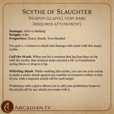 Scythe Of Slaughter New Dnd Magic Weapon Arcadian Media