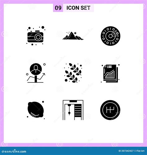 Set Of 9 Commercial Solid Glyphs Pack For Leaves Success Donut