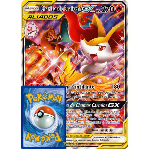 Carta Gigante Pokemon Charizard e Braizen GX Full Art Português Card