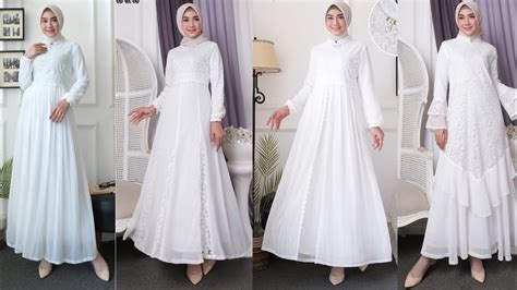 Baju Gamis Putih Terbaru Gamis Putih Kombinasi Brukat Youtube