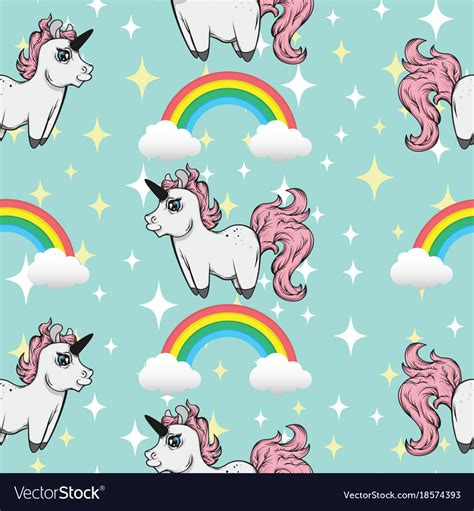 Seamless Pattern Unicorns And Rainbows Royalty Free Vector