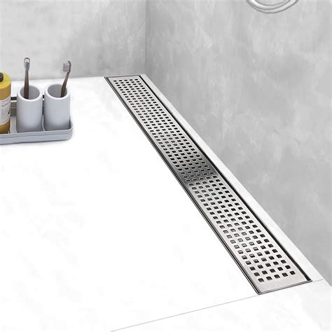 Bronstarz Inch Linear Shower Drain With Quadrato Pattern Grate