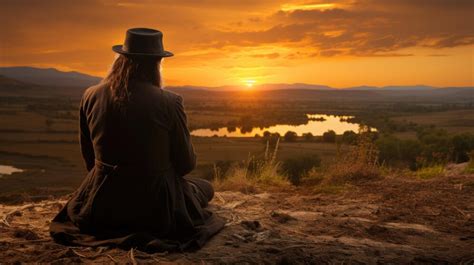 Premium Photo A Man Sitting On A Hill Looking At The Sunset Yom