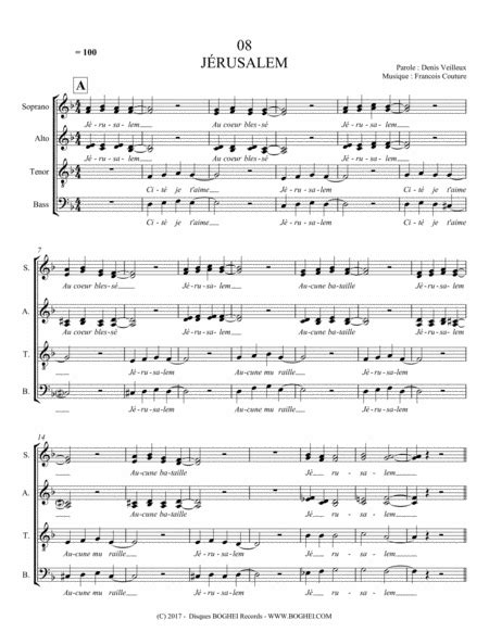 JÉRUSALEM Sheet Music Francois Couture Denis Veilleux SATB Choir