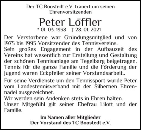 Traueranzeigen Von Peter L Ffler Sh Z Trauer