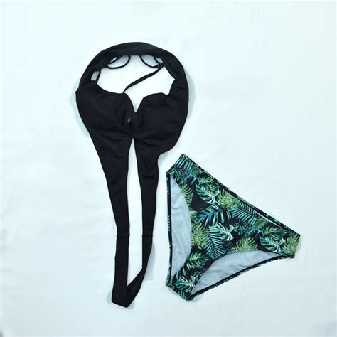 Swimwear Beachwear Black Women Bikini Fashion Pieces Sexy Print Beach Swimsuit Bikinis