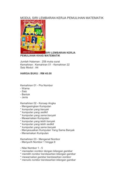 PDF Senarai Kemahiran Pemulihan Matematik DOKUMEN TIPS