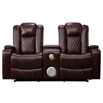 Luxury Genuine Leather Loveseat Recliner With Bluetooth Sofa Speaker And Cooling Cup Holder ...