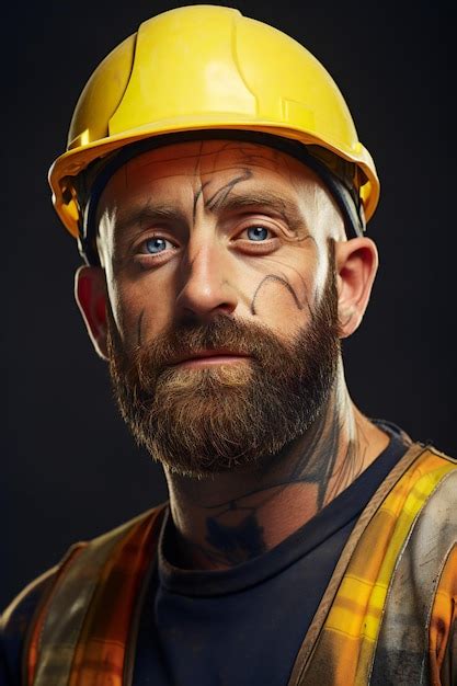 Premium Ai Image Portrait Of A Brutal Bearded Man In A Construction