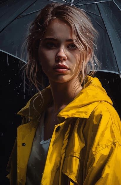 Premium Ai Image A Painting Of A Woman With A Yellow Raincoat And A