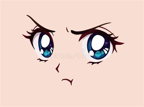 Anime Nowe Drawing Vector Angry Anime Face Manga Style Big Blue Eyes ...