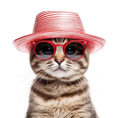 Premium Photo A Cat Wearing A Red Hat And Sunglasses With The Letter