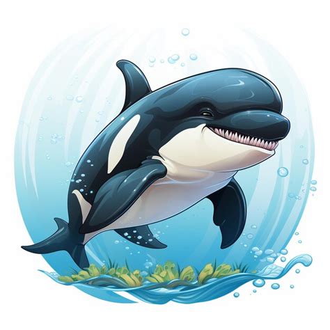 Cute orca whale cartoon vector logo | Premium AI-generated image