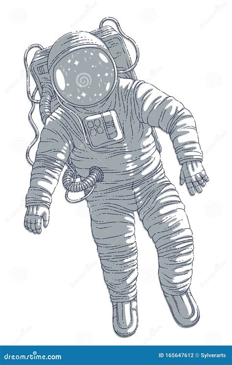 Astronaut In Spacesuit Floating In Weightlessness Spaceman In Open