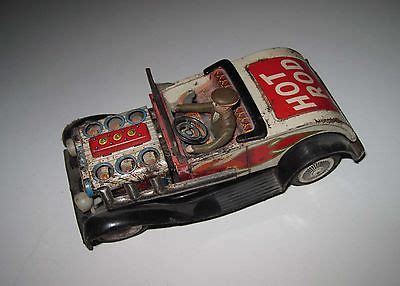 Vintage Japan Battery Operated Lithograph Tin HOT ROD Car W Driver AS