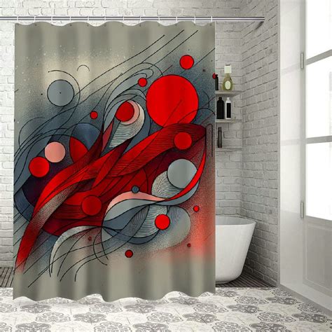 Dvbnli Red And Grey Shower Curtain Geometric Stripe Bathroom Shower