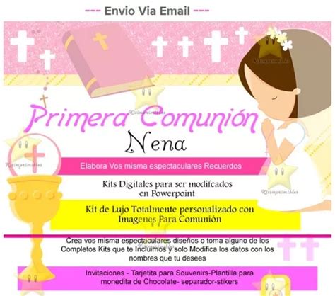 Kit Imprimible Primera Comunion Nena Dise Tarjetas Y Mas