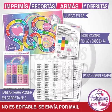 Kit Imprimible Tablas De Multiplicar Unicornio Festejemos Con Estilo