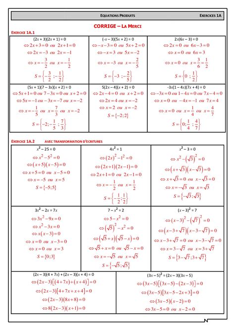 Equations produits Corrigés d exercices AlloSchool