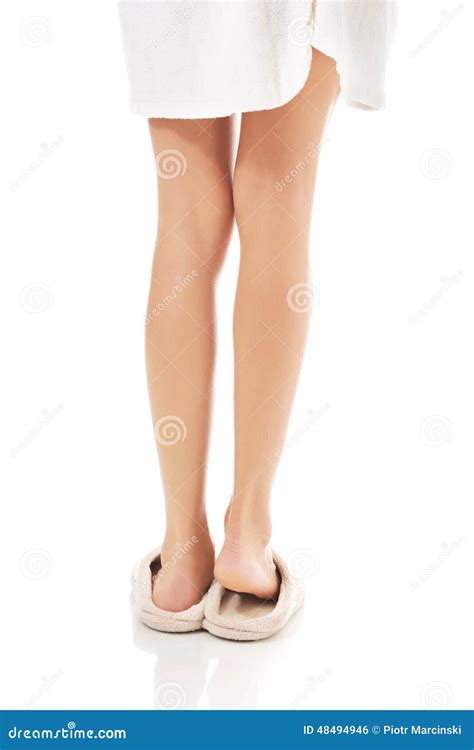 Back View Of Female Feet In White Slippers Stock Photo Image 48494946