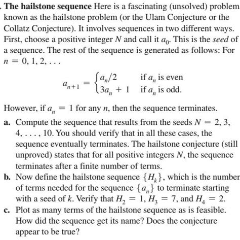 Solved The hailstone sequence Here is a fascinating | Chegg.com