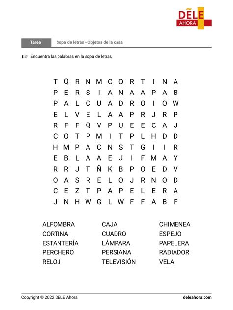 Sopa De Letras Objetos De La Casa Vocabulario