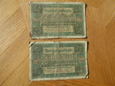 2 REICHSBANKNOTEN ZEHN Mark Berlin Den 6 Februar 1920 EUR 1 00