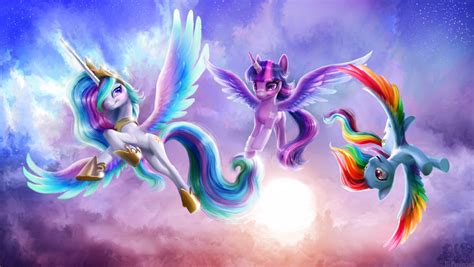 Princess Celestia Princess Twilight Rainbow Dash And Twilight Sparkle Drawn By Bobbie The