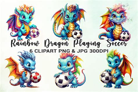 Rainbow Dragon Playing Soccer Clipart Graphic By Venime · Creative Fabrica