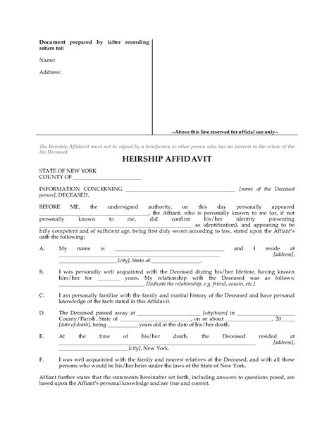 New York Affidavit Of Heirship