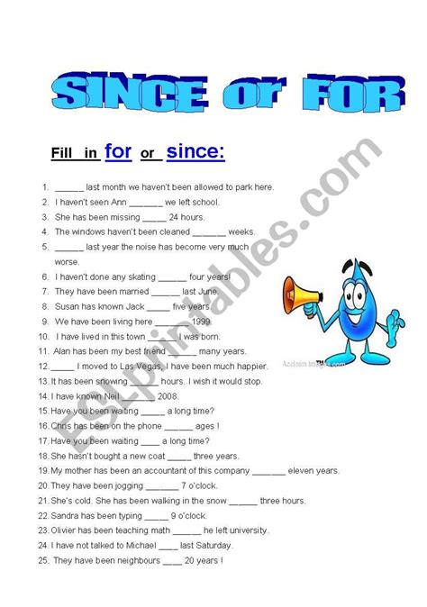 Since And For Practice Sentences Esl Worksheet By Humanity