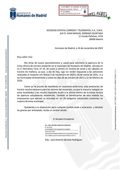 El Alcalde De Humanes De Madrid Solicita Por Quinta Vez La Apertura