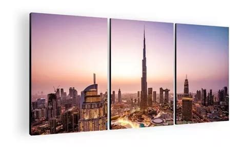 Cuadro Decorativo Mural Triptico Dubai 90x42 Mdf Cuotas Sin Interés