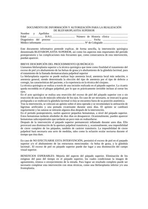 PDF DE BLEFAROPLASTIA SUPERIOR BREVE DESCRIPCIÓN DEL el