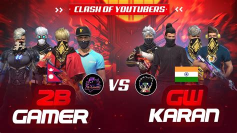 2b Gamer🇳🇵vs Gw Karan🇮🇳 Ftthe Cm Clash Of Youtubers Squad🔥 Youtube