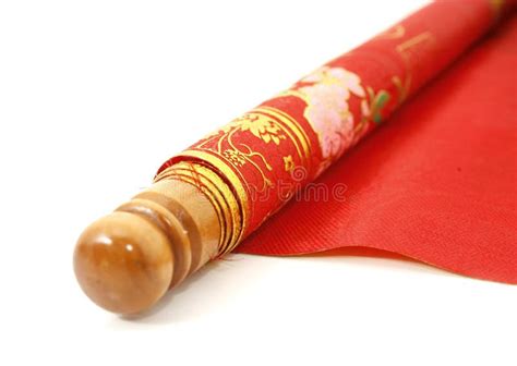 Red Scroll For Chinese New Year Decoration Isolated On White Stock Photo - Image of close ...