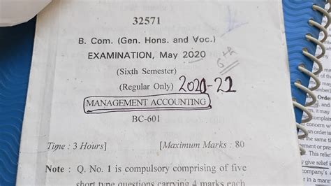 Management Accounting Question Paper 20216th Sem Management Accounting