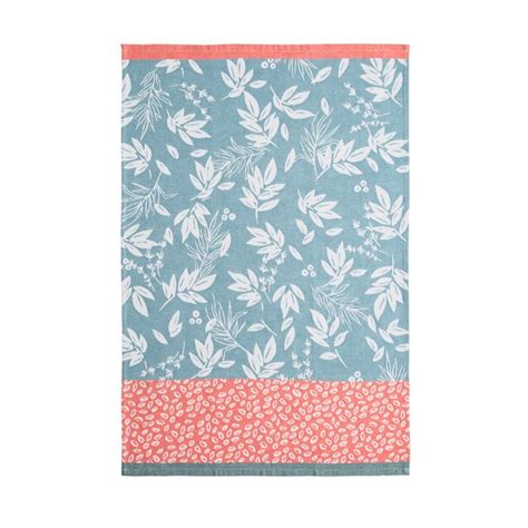 Torchon Imprim En Jacquard De Coton Feuillage Bleu Moyen Coucke La