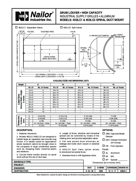 Fillable Online Submittal Models 45DLC1 And 45DLC2 Drum Louver High