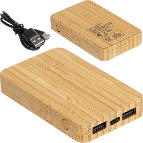 Marketing FSC Bamboo Dual Port Power Banks With Wireless Charger 5000 MAh