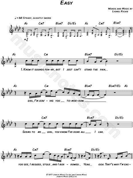 Commodores Easy Sheet Music Leadsheet In Ab Major Download And Print Sku Mn0111783