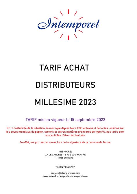 Calam O Tarif Distributeur Septembre