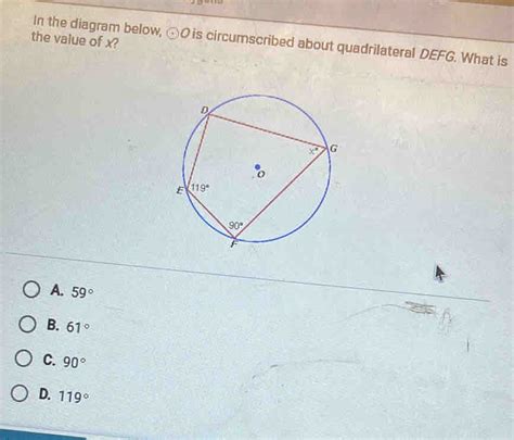 The Value Of X In The Diagram Below Odot O Is Circumscribed About