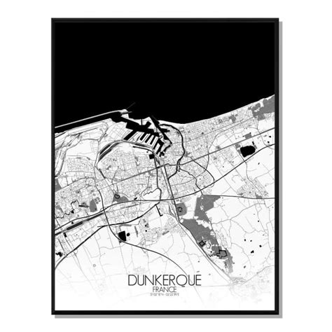 Póster dunkerque mapa en b&n 40x50 | Maisons du Monde